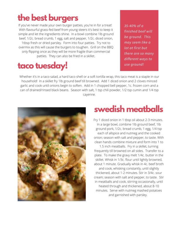 Recipes for burgers, tacos and Swedish meatballs